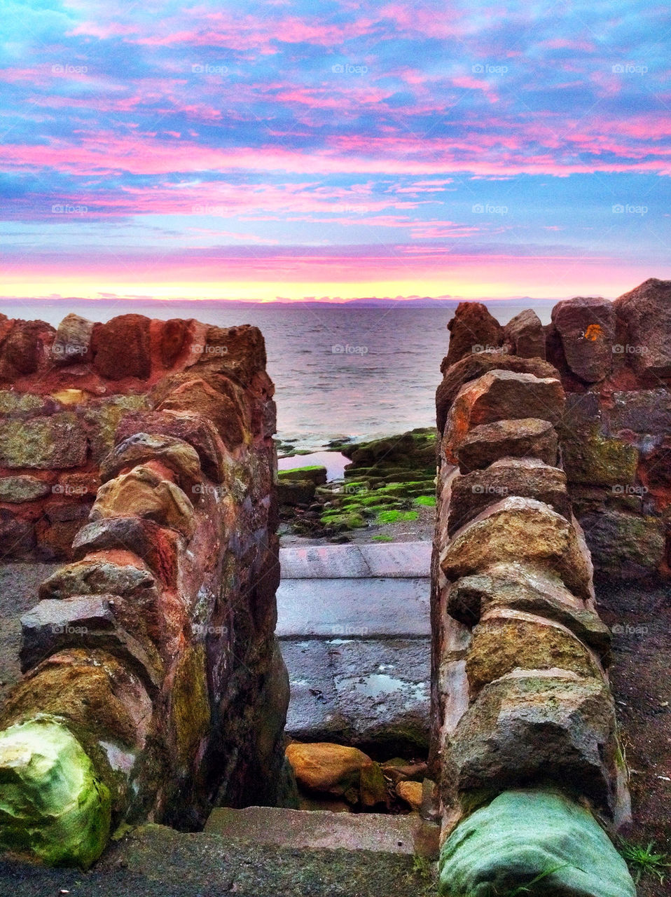 beach wall sunset scotland by iangfoote