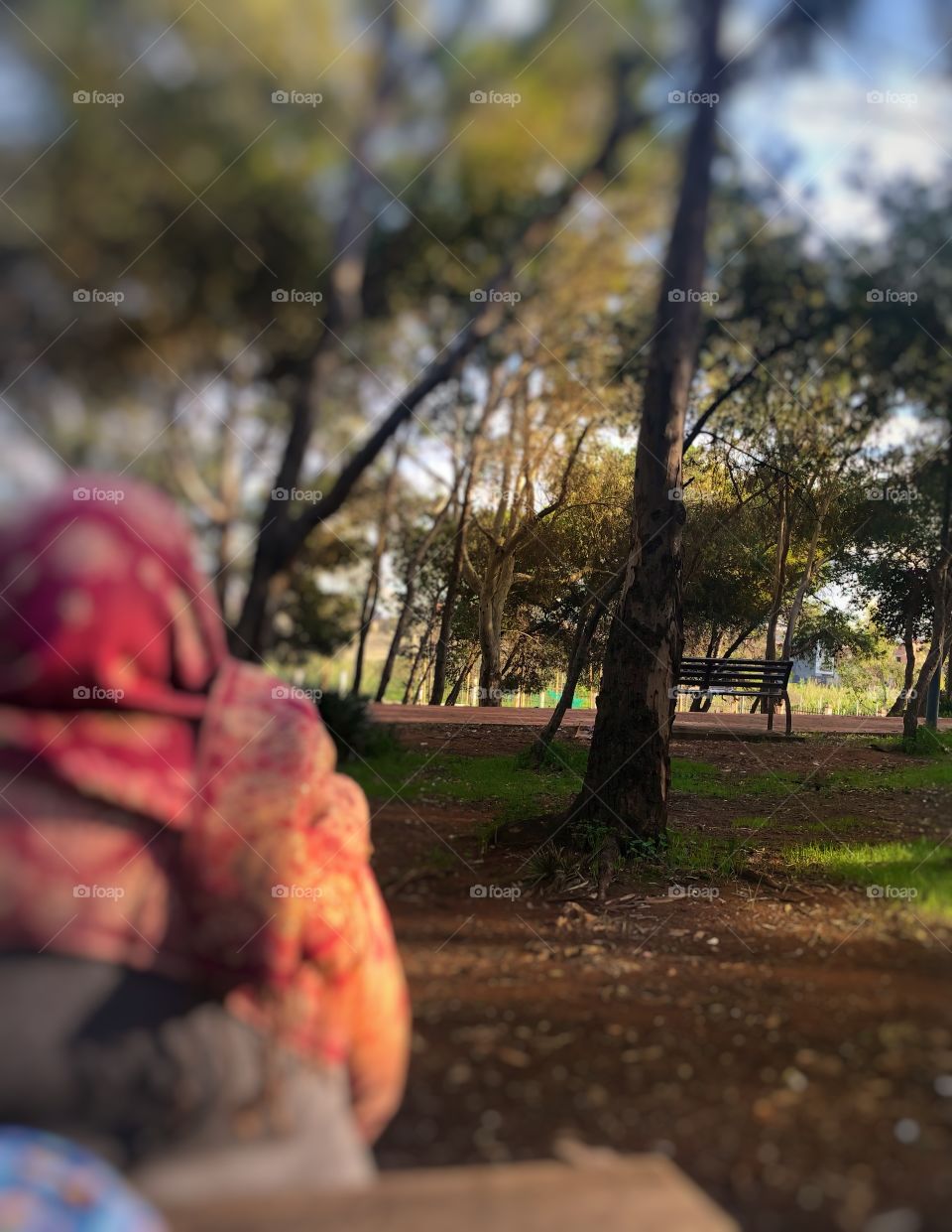 With grandma in the woods