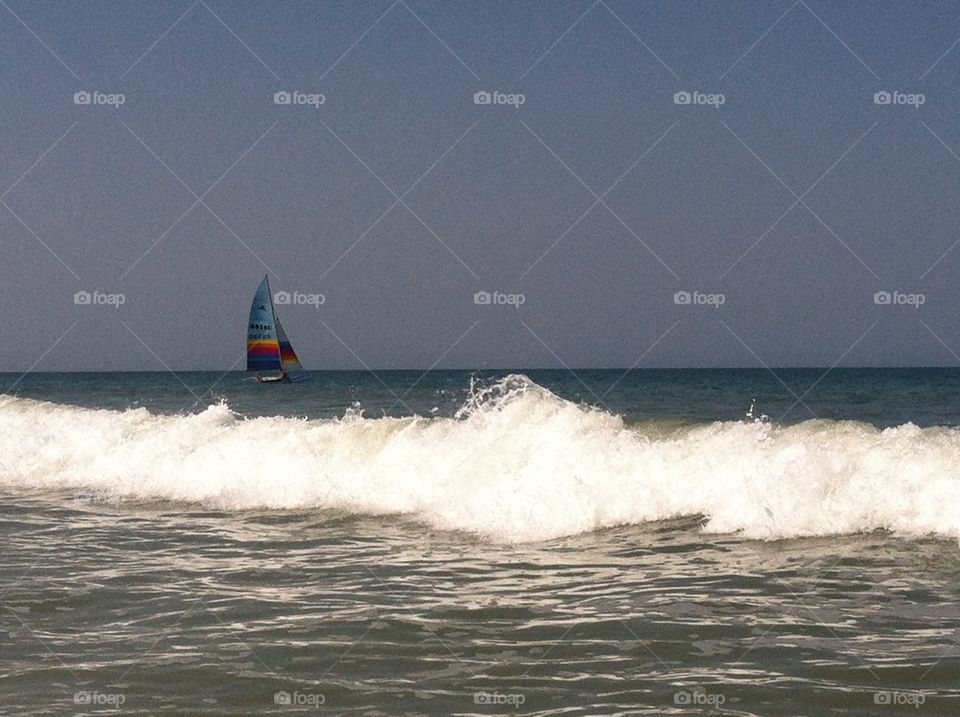 Sailboat. Watching a boat go out from shore 