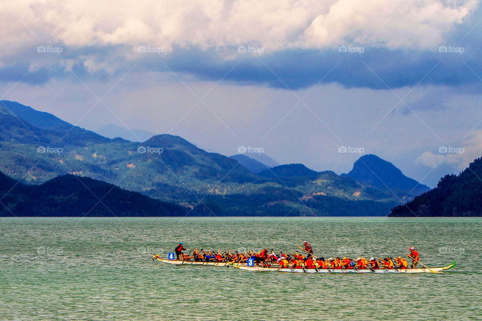 Dragon boat races during July near Harrison Hot Springs on 60 km long Harrison Lake. 