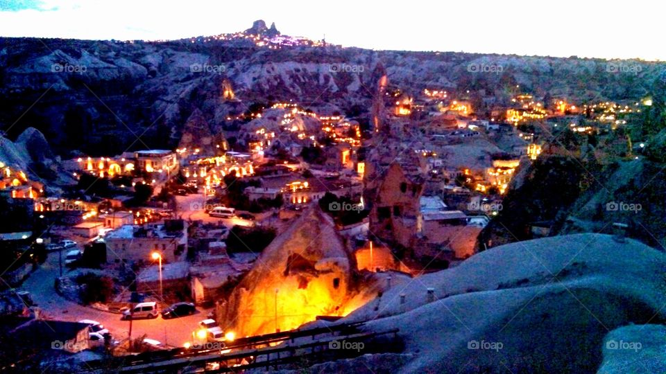 Gorme by Dusk. Spent the evening watching the sunset over Cappadocia, Turkey