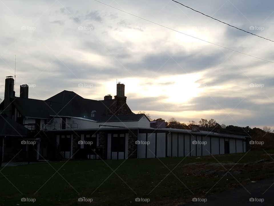 Cloudy sky behind the clubhouse
