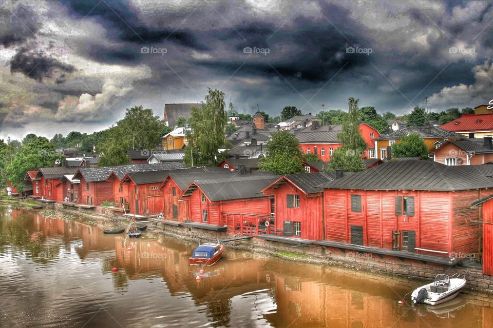 Beautiful red houses in Provoo, Finland 