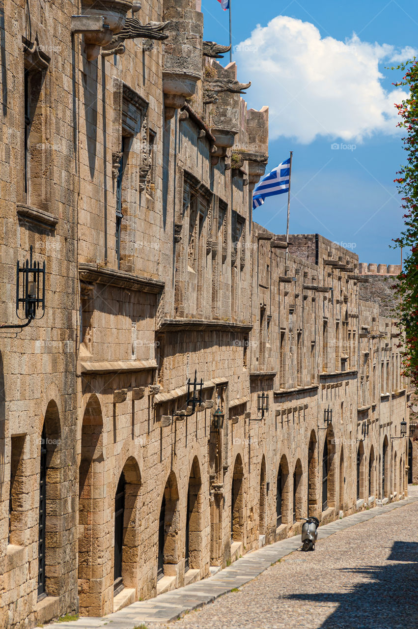 Odos Ippoton. The Street of the Knights in Rhodes downtown on Island of Rhodes in Greece.