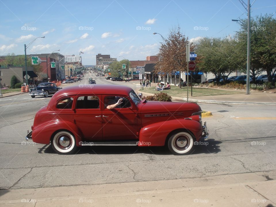 Red vintage car in Parade in downtown Fort Smith, Arkansas