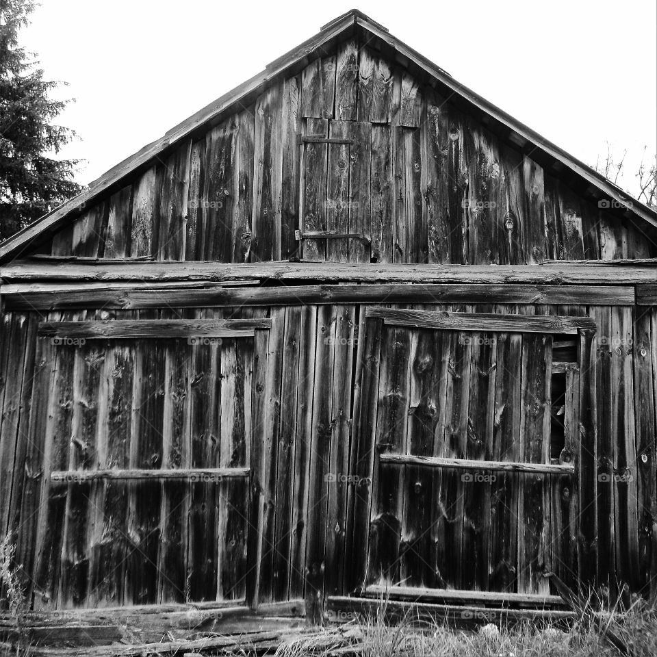 old wooden barn in the village of Zhukin, Kiev region
