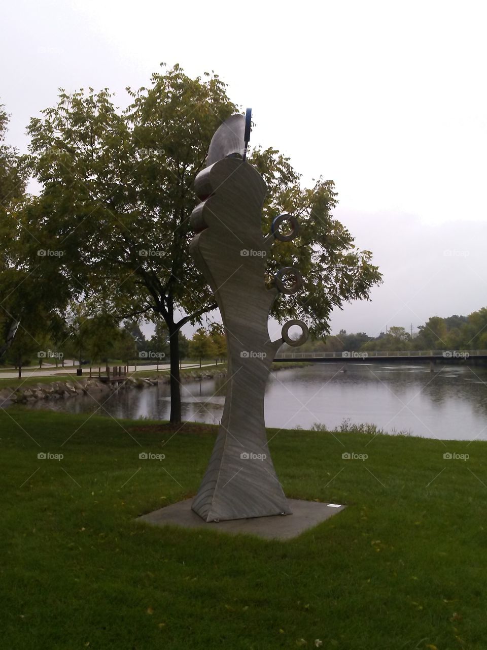 A statue by Kuester Island North of Downtown West Bend,Wisconsin.