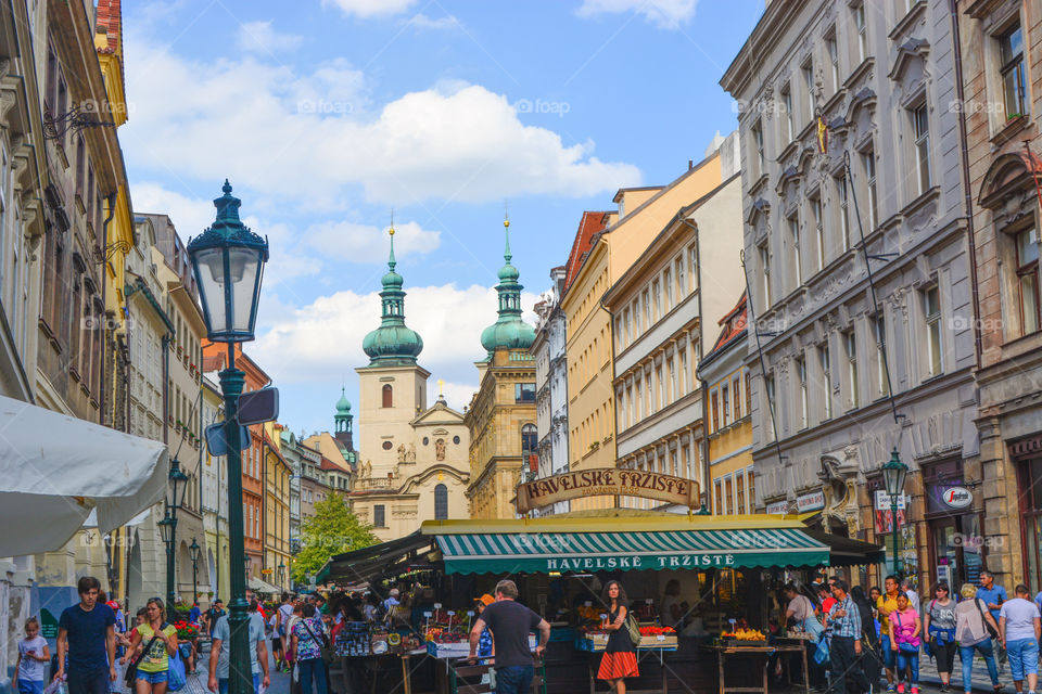 A Busy flee market in Prague City during summer