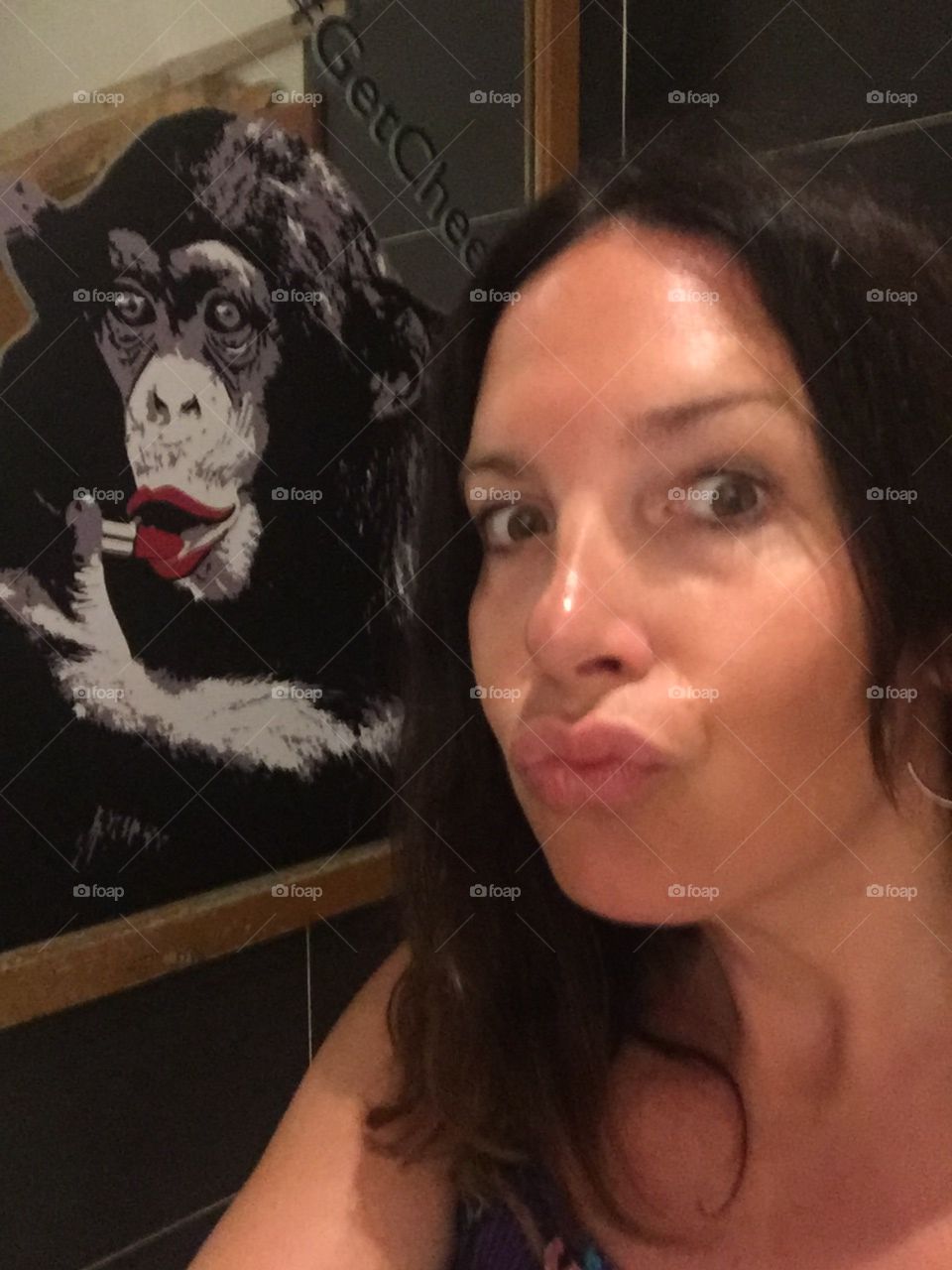 Monkey face and woman selfie