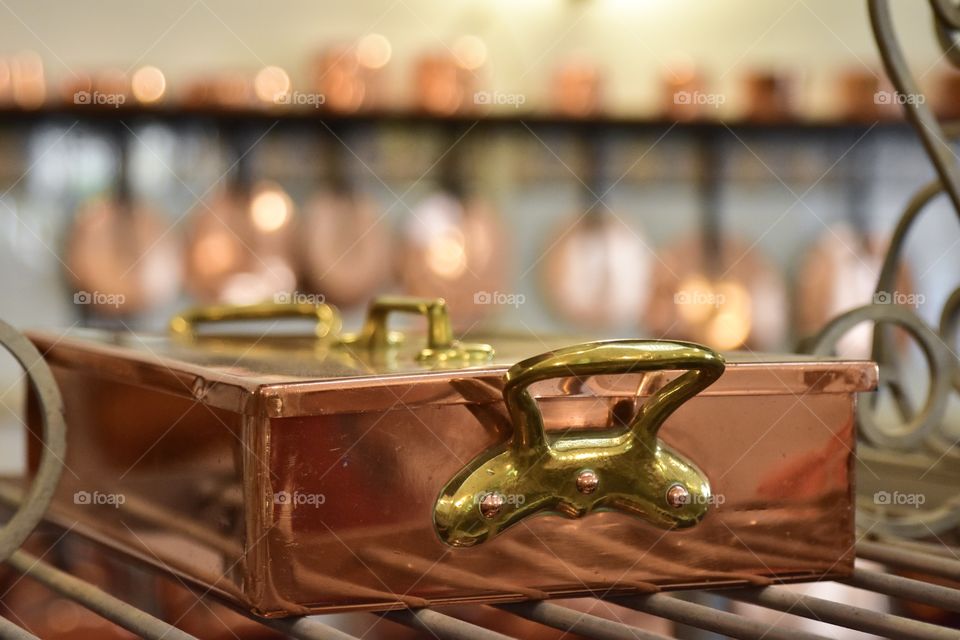 Copper pans in an old kitchen