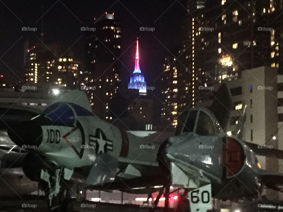 Empire State Building through the view on the Intrepid NYC
