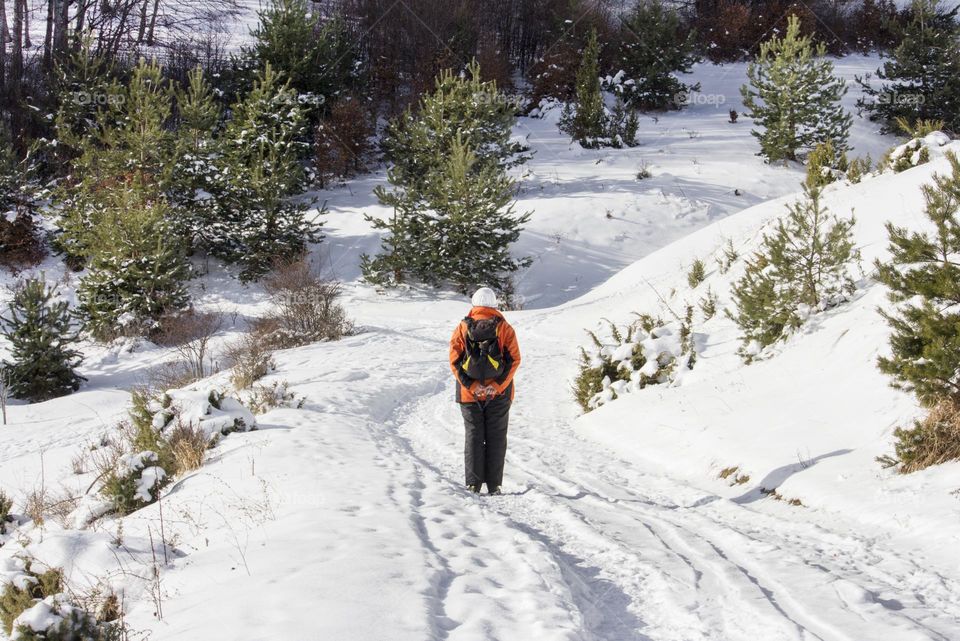 Winter hiking in the mountain