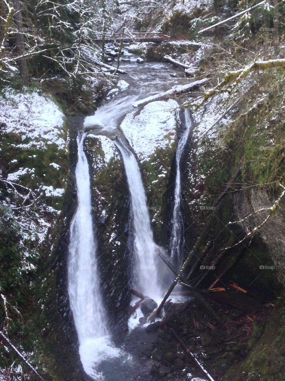Winter at triple falls in the Columbia River gorge.