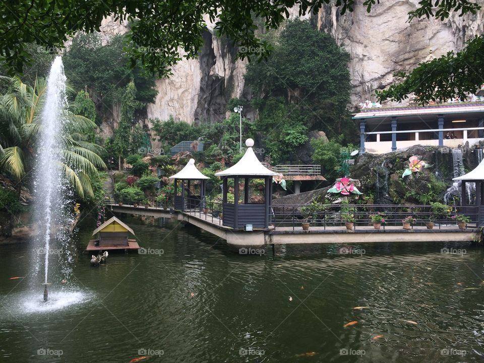 Forest and cave with fountains
