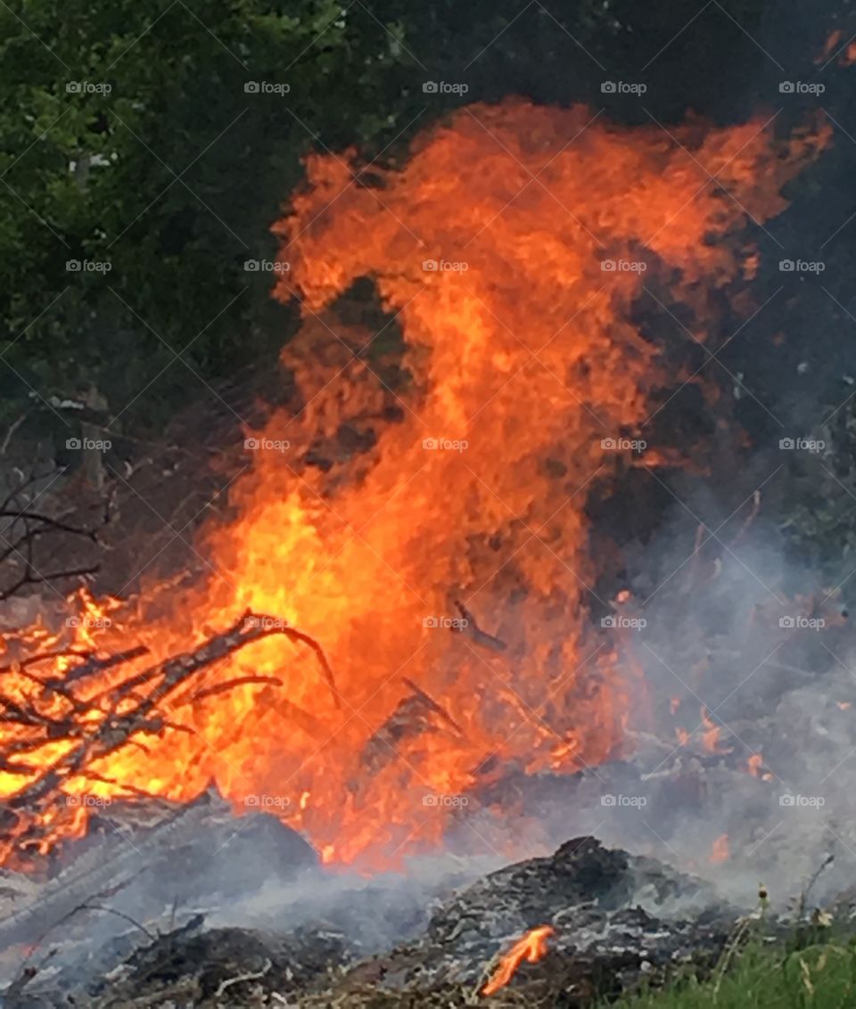 Intense fire heats up this image of a bonfire 