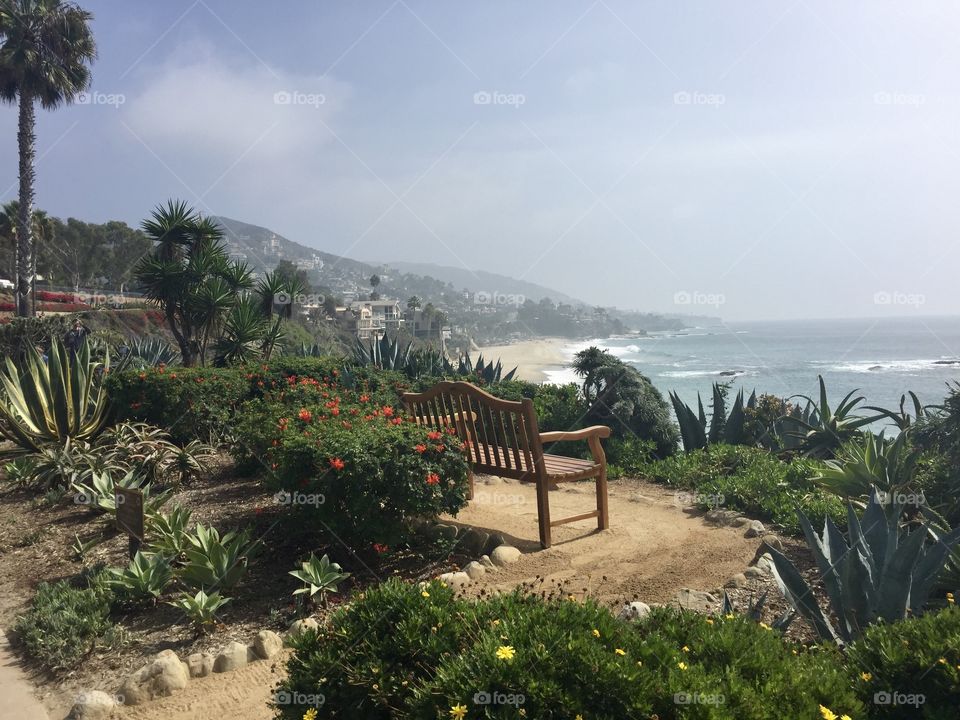 Meditation on a bench with a quite and beautiful view of the ocean 