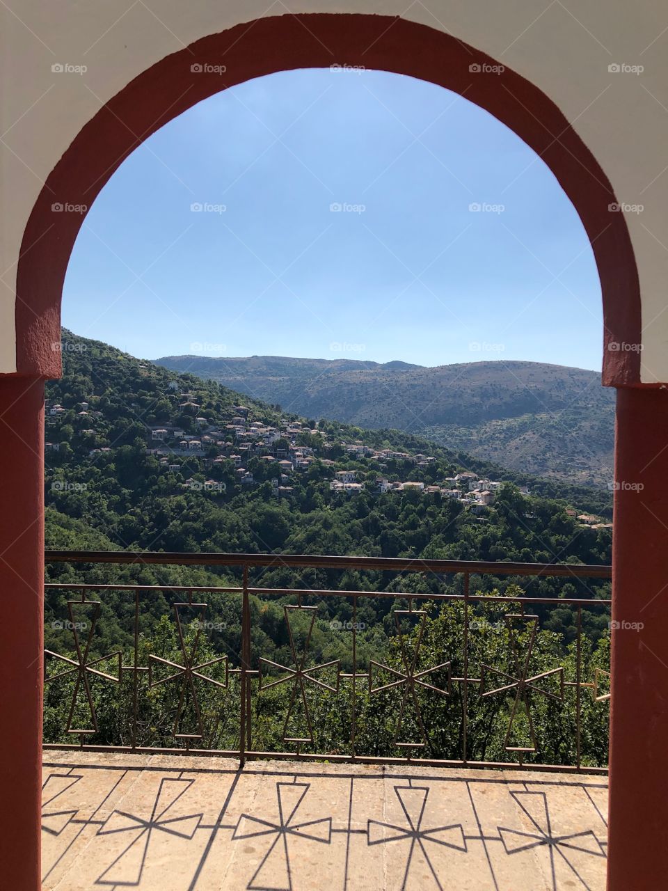 Window View from a monastery in Greece up in the Peloponnese region near Tripoli