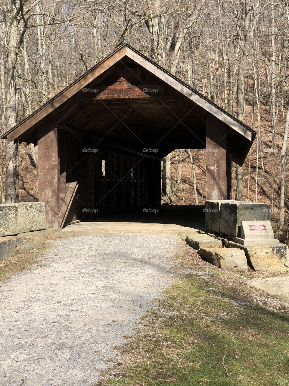 Front of the old covered bridge 