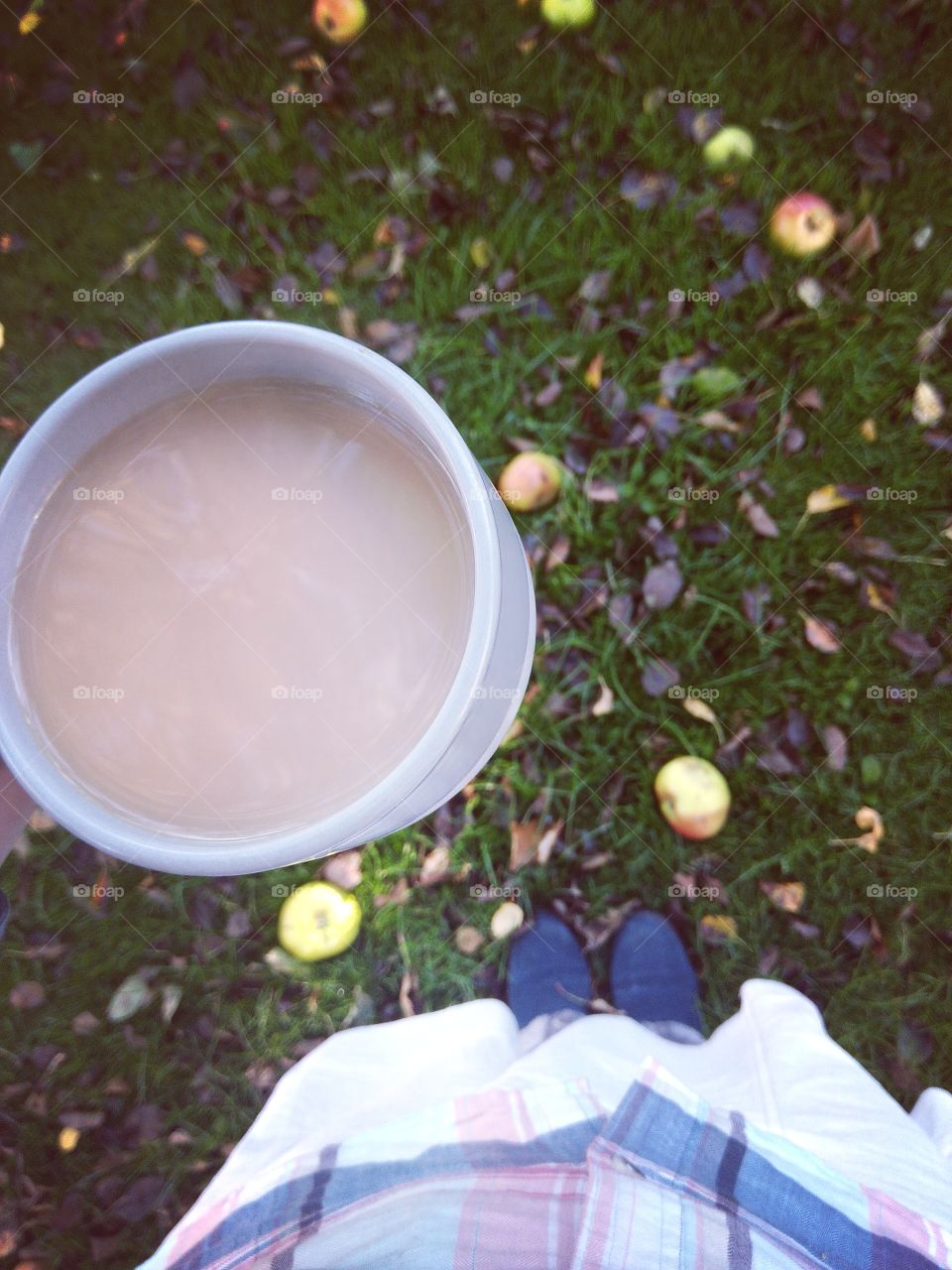 Tea, boots, apples, and leaves