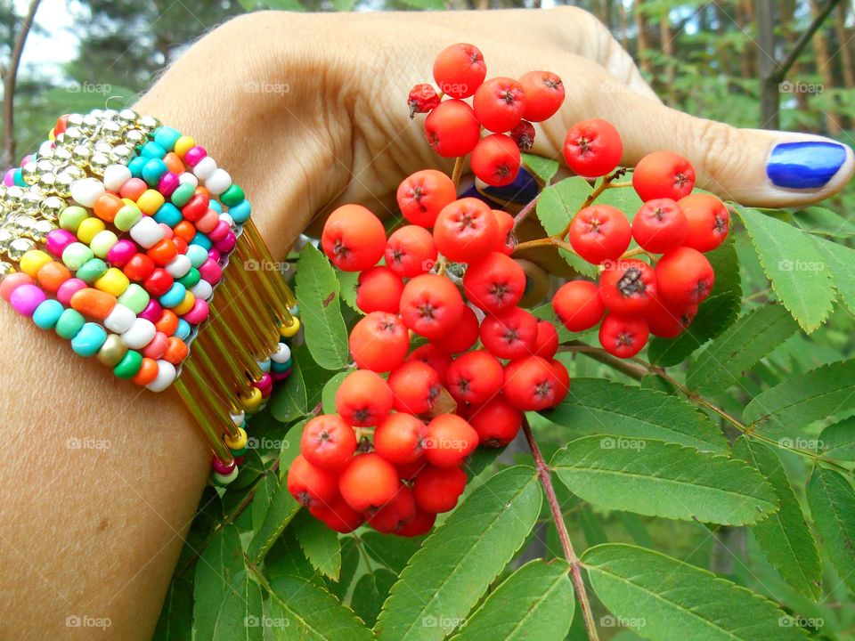 bracelete beads colorful and red berry