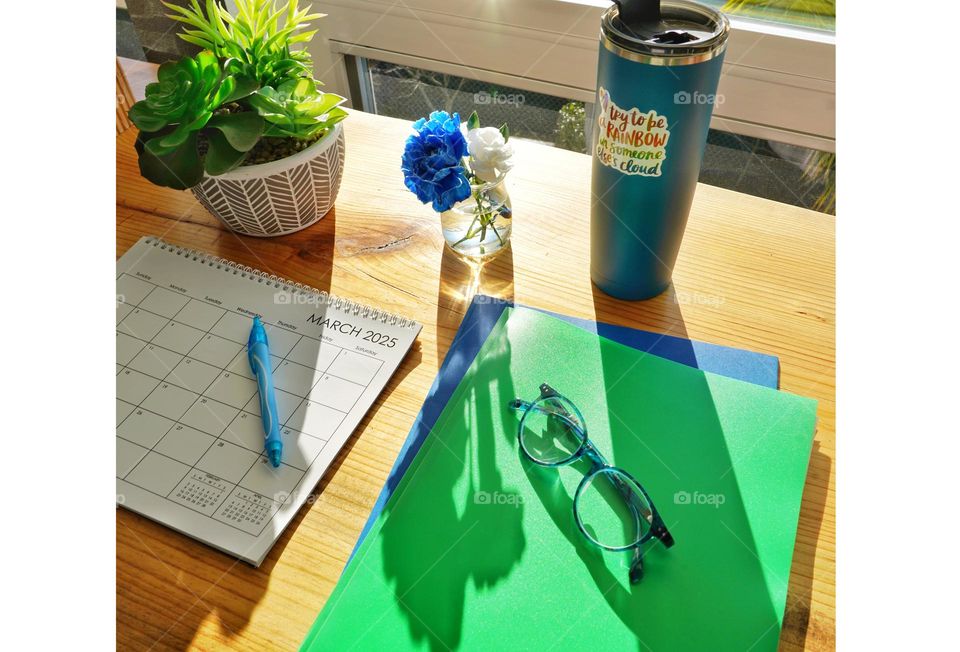 Desk with colorful accessories 