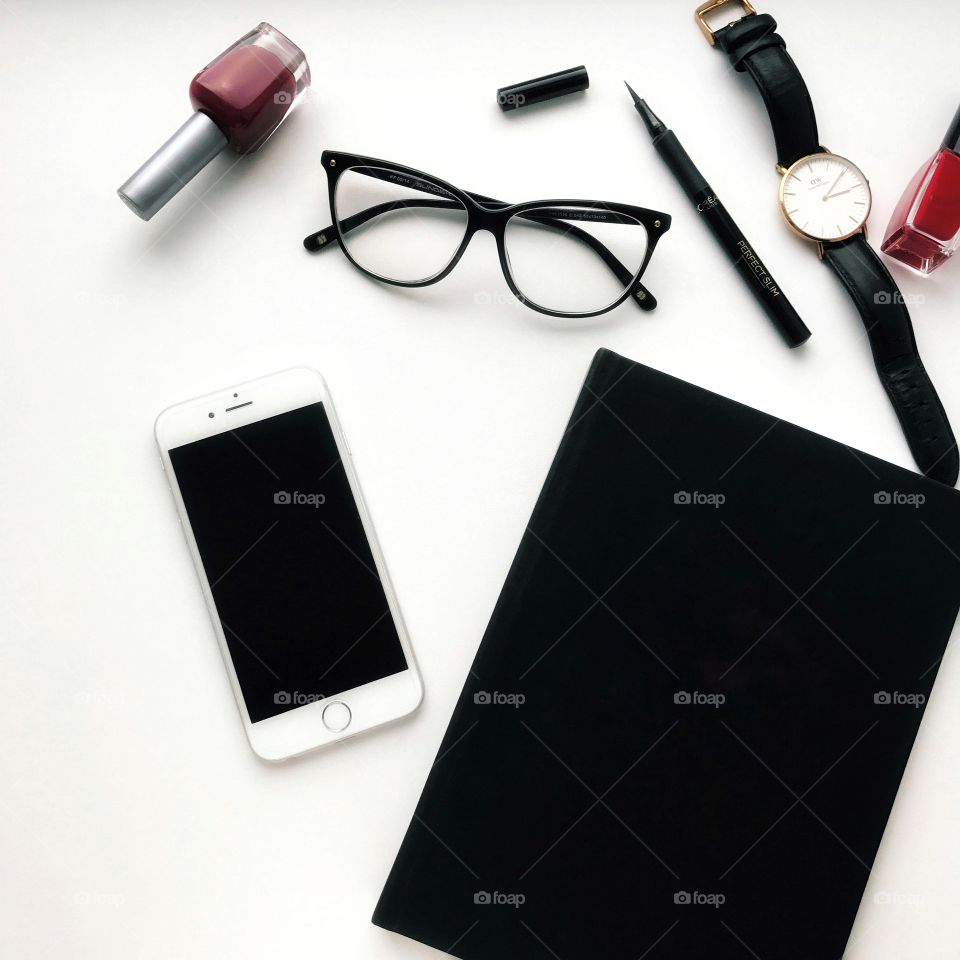 Fashion flat lay. Woman accessories 