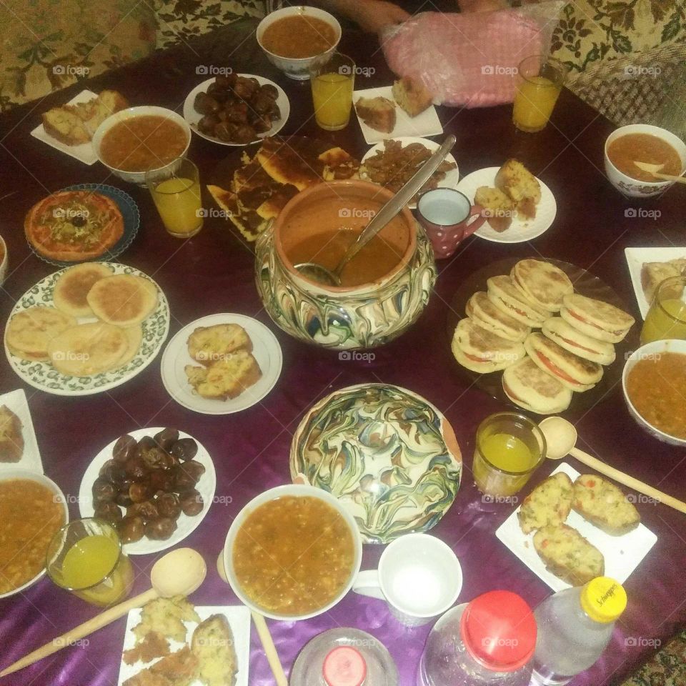 Morocco table full of food served in ramadan month