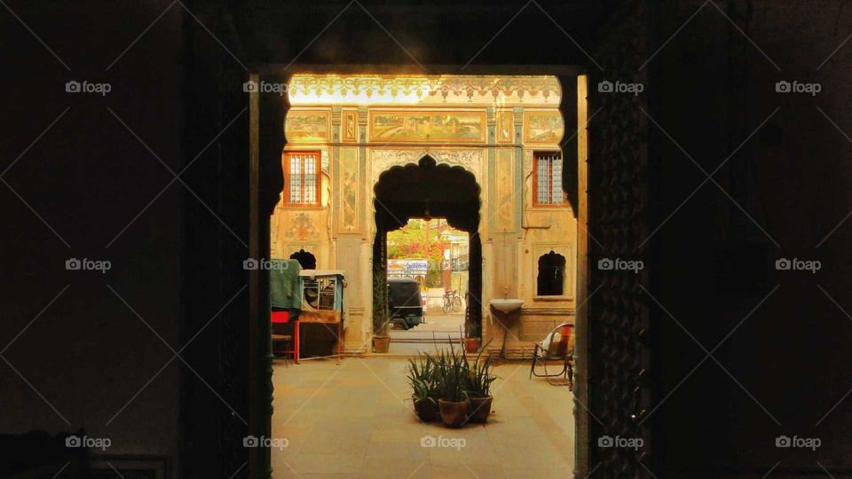 An interior view of an old Haveli in Fatehpur Rajasthan India.
