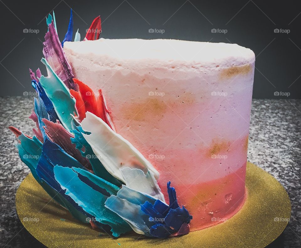 Ombre brushstrokes Birthday cake celebration colorful