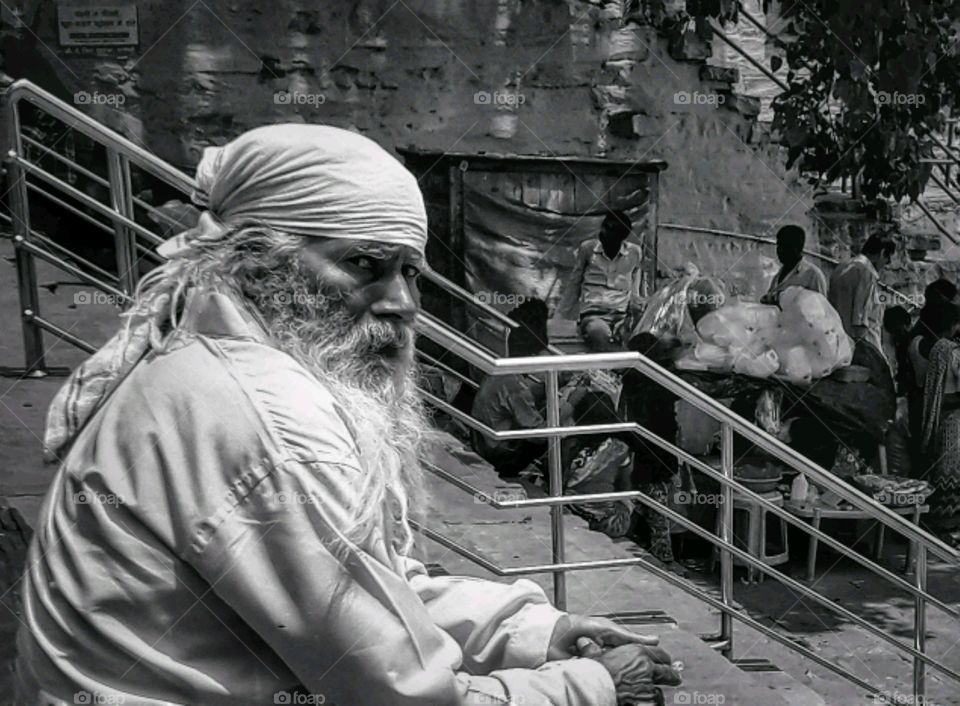 Baba of Banaras.  monocrom photography. mobile photography