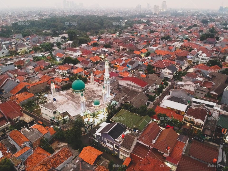 beautiful mosque in the middle of settlement