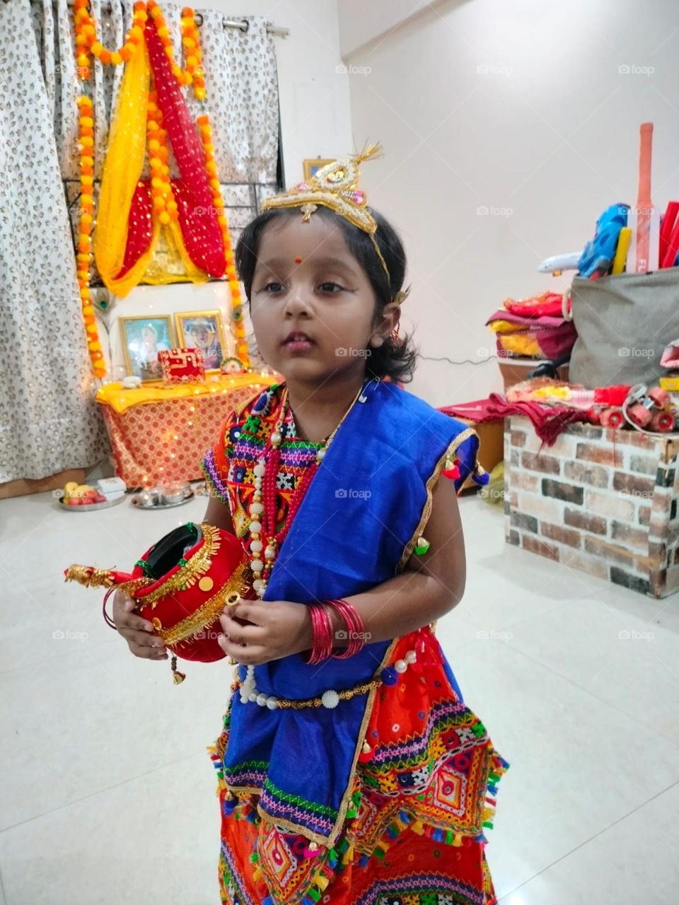 lord krishna, baby krishna, janmashtami, Indian culture baby girl decorated as lord krishna