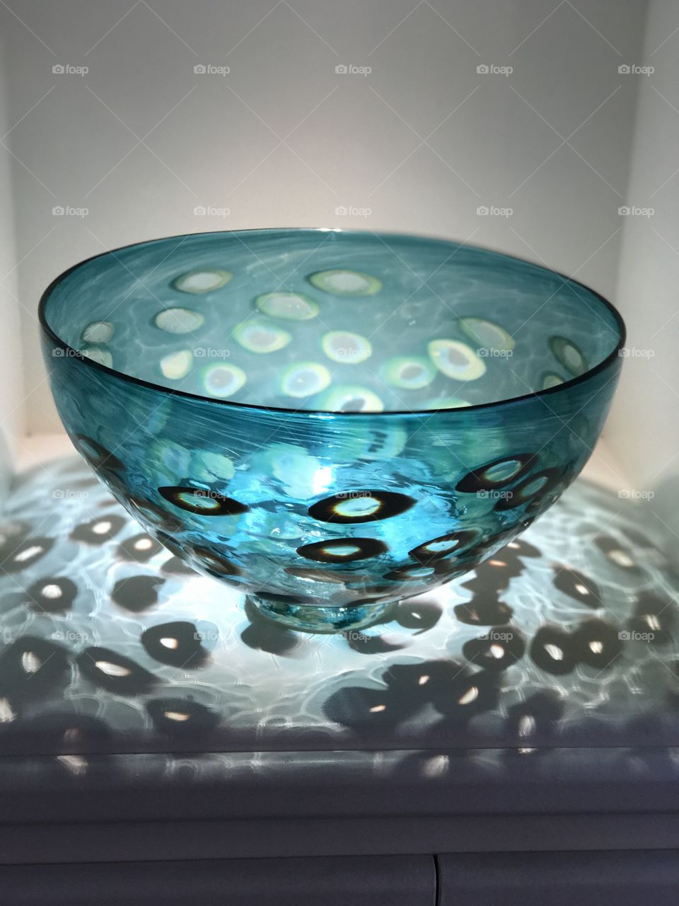 Glass bowl on display at Whimberley Glass Works in San Marcos, Texas