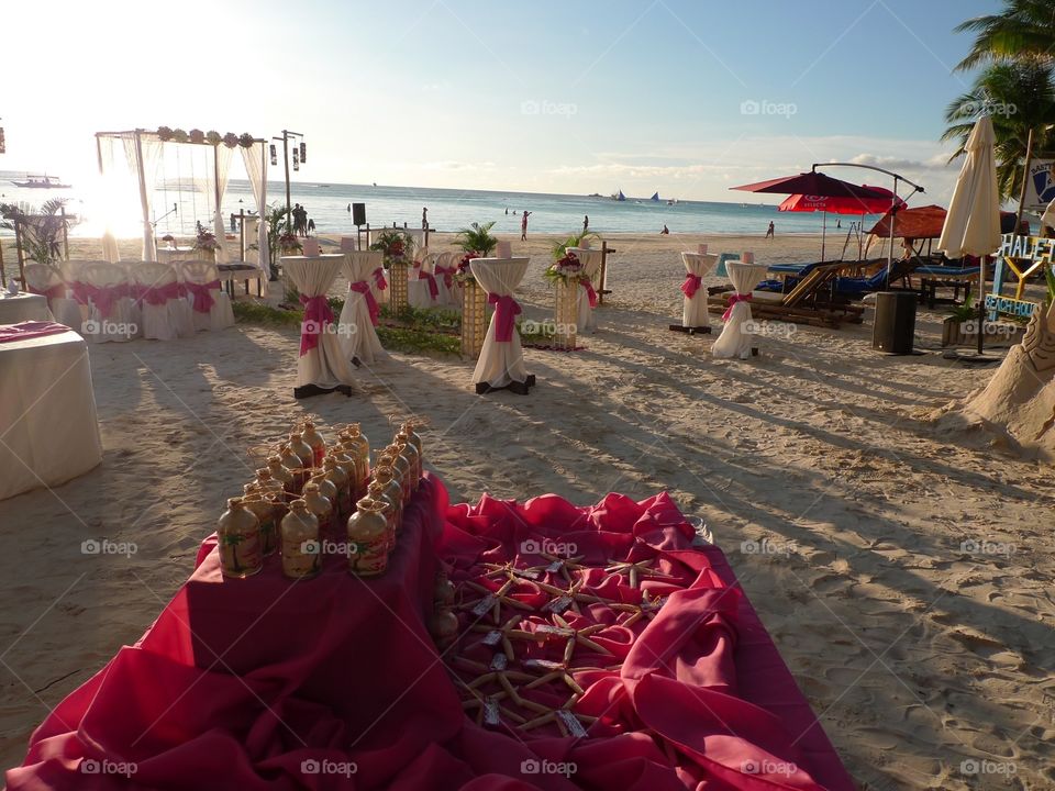 Beach wedding party