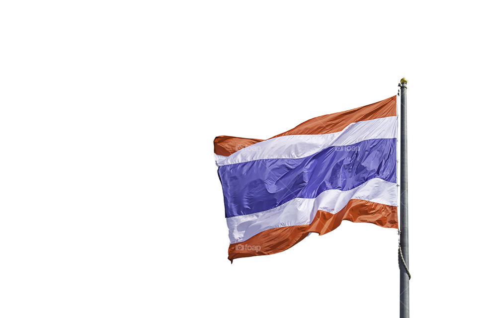 Isolated Flag of Thailand on the pole on white background. with clipping path.