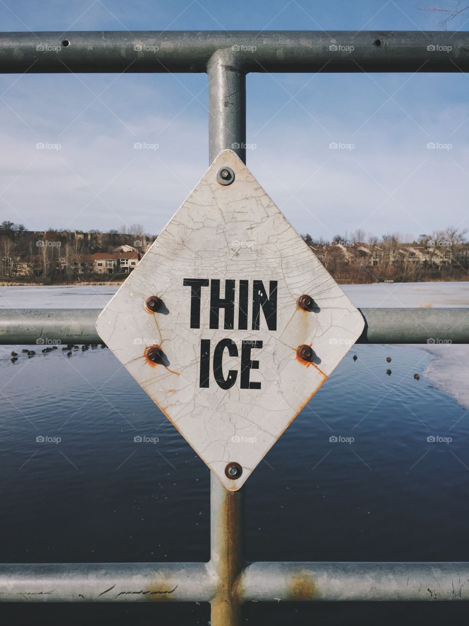 Thin ice warning sign