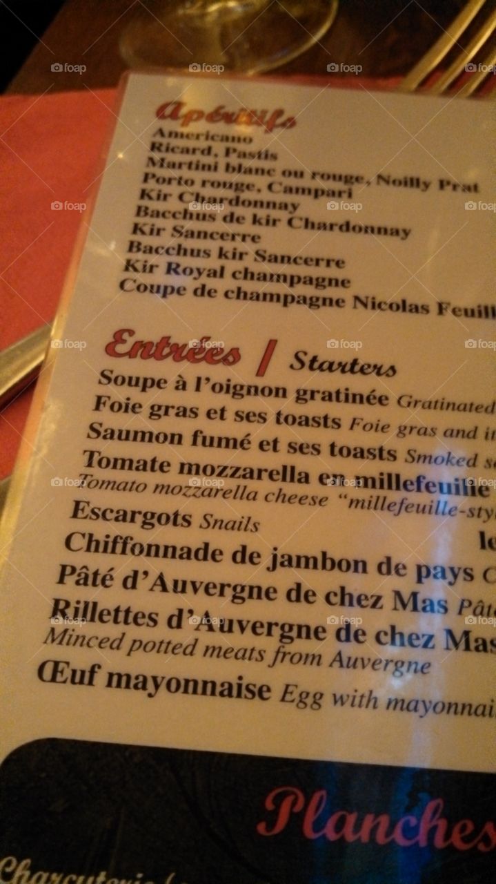 French menu in Paris.
