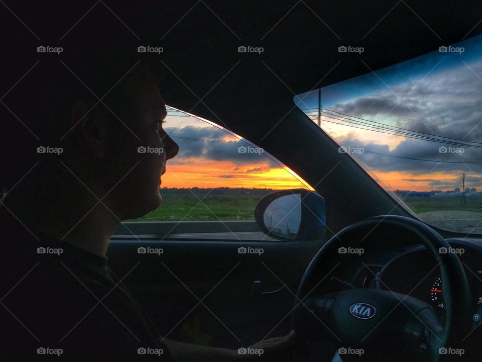 Sunset in the car 