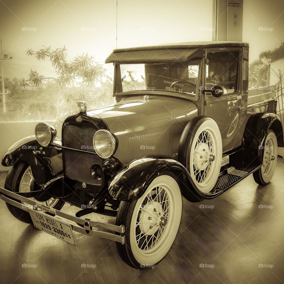 an antique car with a vintage feel in a museum in Indonesia