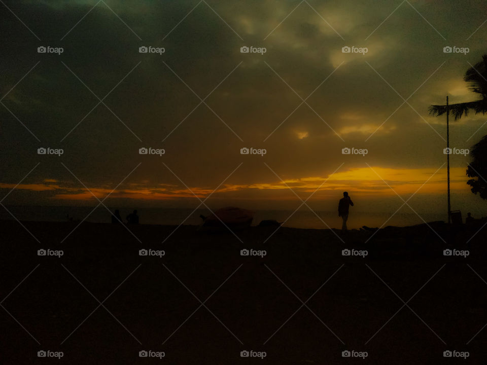 Beautiful sunset view on beach, Kerala, India