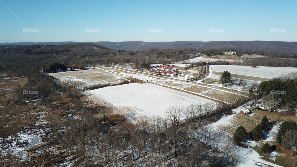 Horse farm in the snow