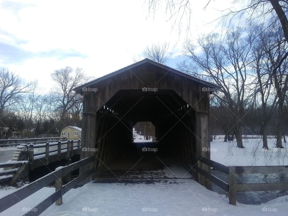 The last covered bridge in Wisconsin over Cedar Creek near Cedarburg, Wisconsin.