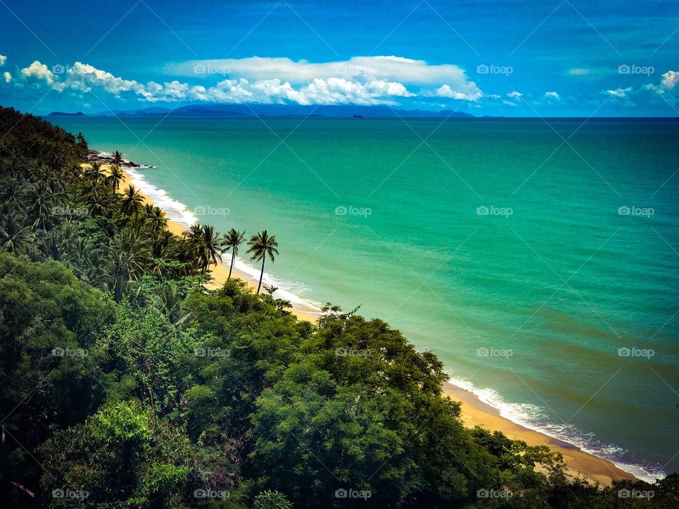 Romantic holiday vacation on tropical sandy beach seaside in southern Thailand - colorful ocean theme background