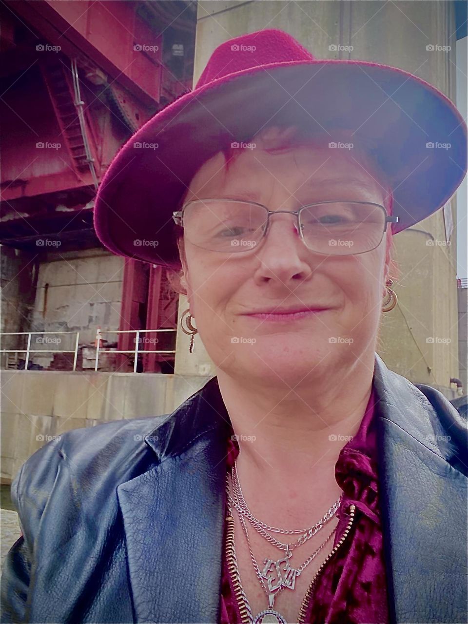 Another self portrait standing in the parking lot beneath the “Pulaski Bridge” at “Newtown Creek” on an overcast day in the Fall of 2022. This is where we climb over the wall to get on our way towards the boat. Hypnotic Productions