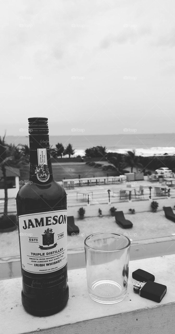 Jameson whiskey with a beach view