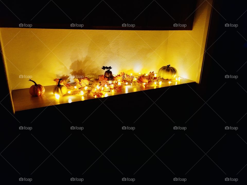 Jack-o’-lantern decor at night 