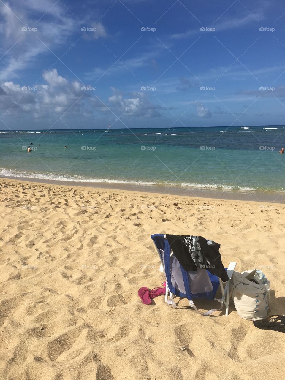 At the beach with beach chair
