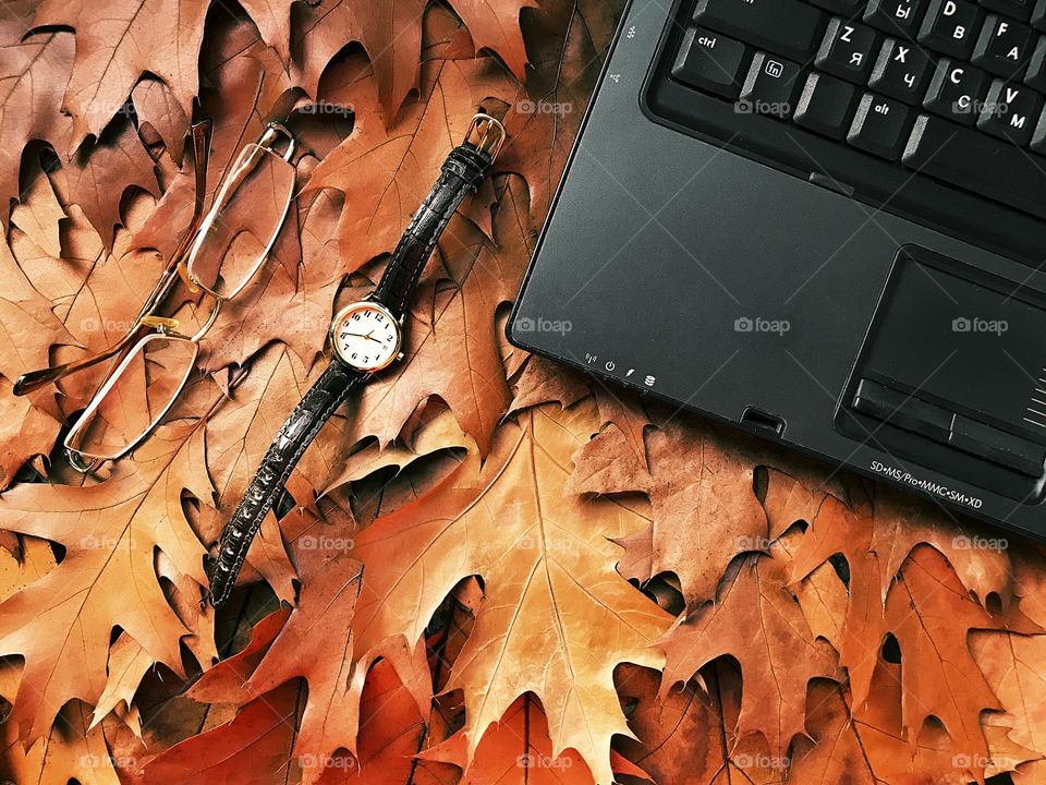 Autumn working from home desktop laptop 