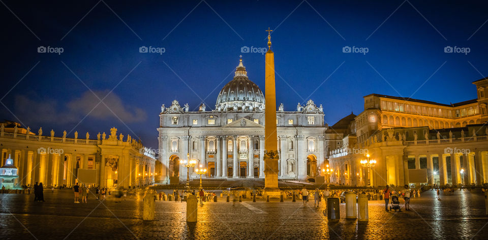 Rome architecture at night. Beautifully lit architecture in Rome Italy shot at night