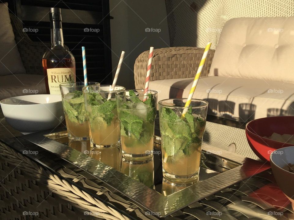 Drinks ready for friends in summer evening light